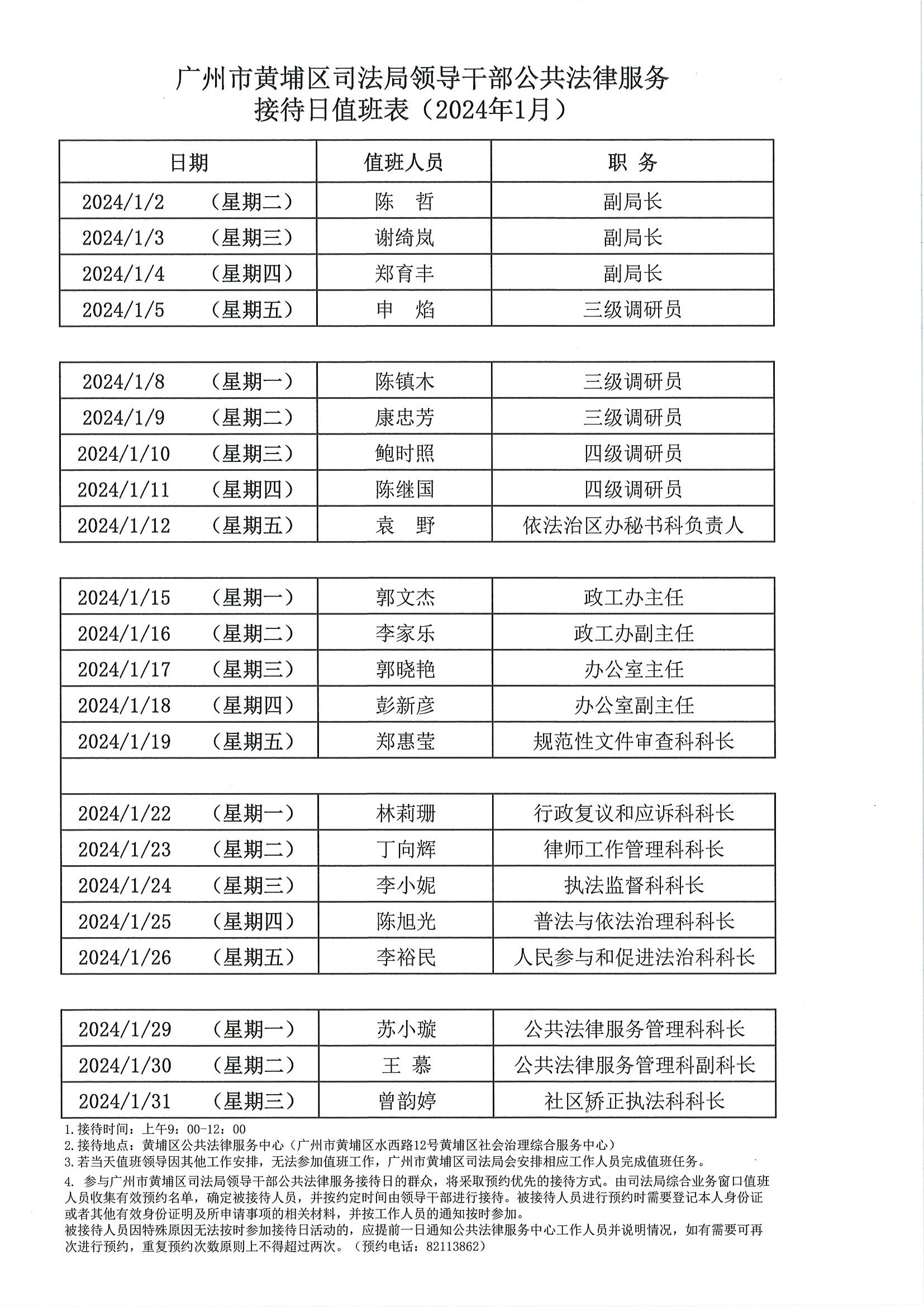 廣州市黃埔區司法局領導幹部公共法律服務接待日值班表（2024年1月）.jpg